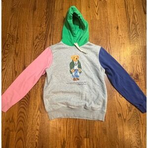 Polo Ralph Lauren Polo Bear Colorblock Fleece Hoodie Grey Pink Blue Green Small